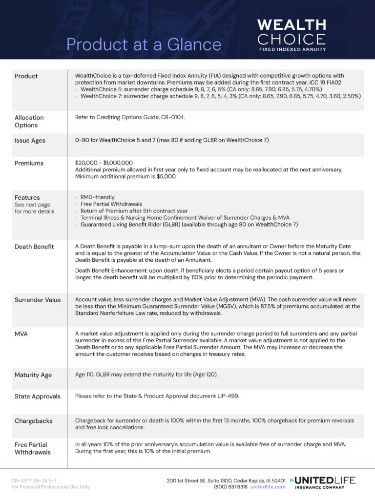 WealthChoice United Product at a Glance Brochure Cover