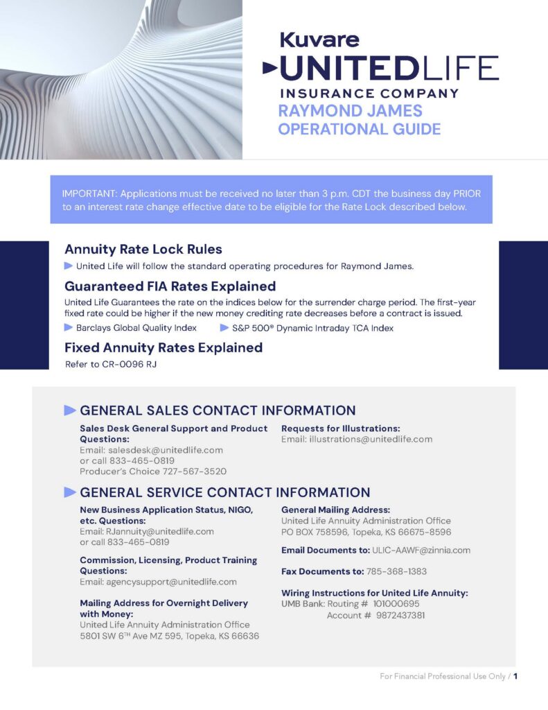 Raymond James Operational Guide United Life Cover