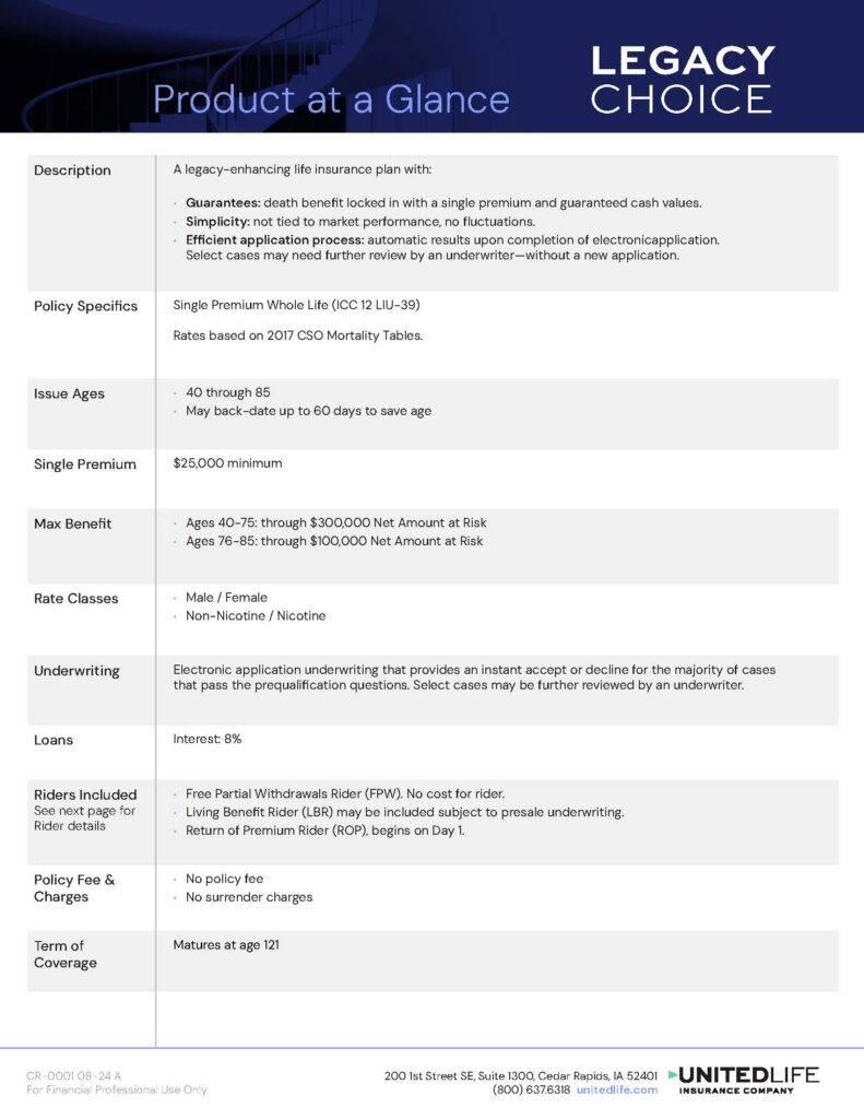 Legacy Choice United Product at a Glance Flyer Cover